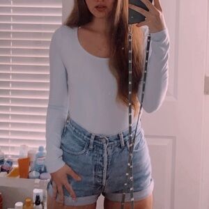 Women’s Small WILD FABLE Target Light Blue Ribbed Open Back Ruched Bodysuit